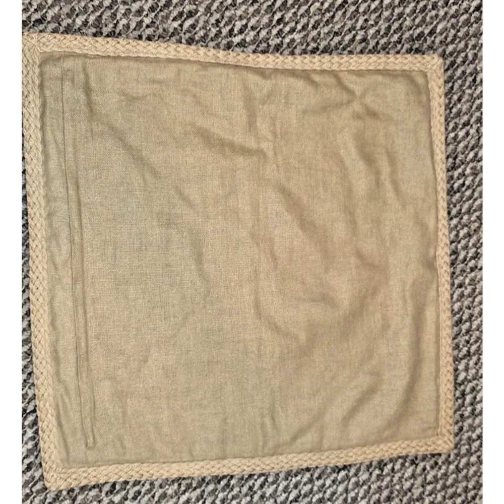 Pottery Barn Yellow Linen Pillow Cover 20x20 Braided Jute Trim Square Sham
